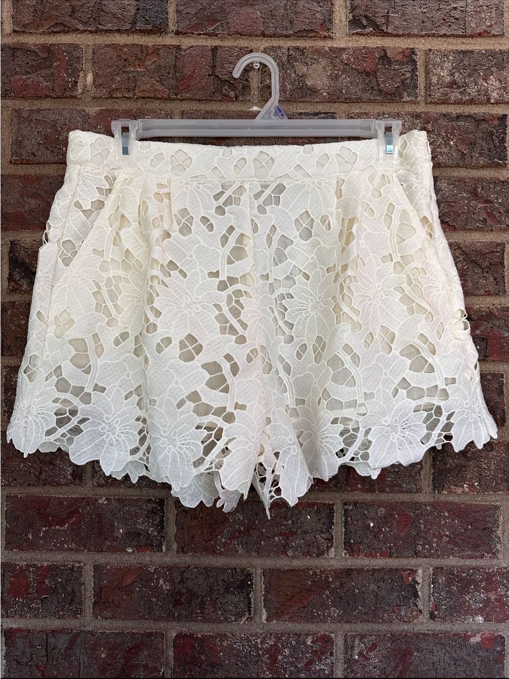 NWT Umgee Cream Floral Cutout Crochet Guipure Lace High Waist Shorts XL Boho